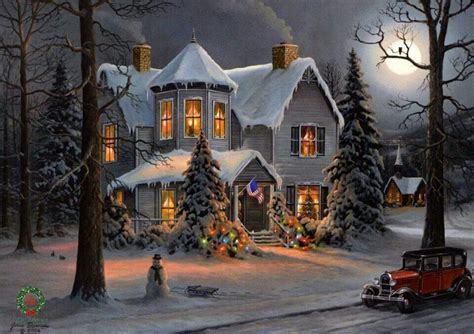Warm Home In A Full Moon Glow ~ Christmas Memory Noel Christmas