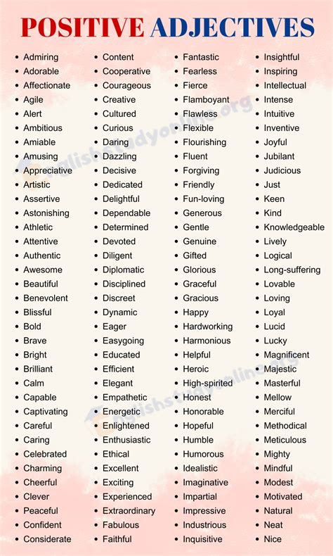 The Ultimate List Of 1000 Positive Adjectives For Daily Use English