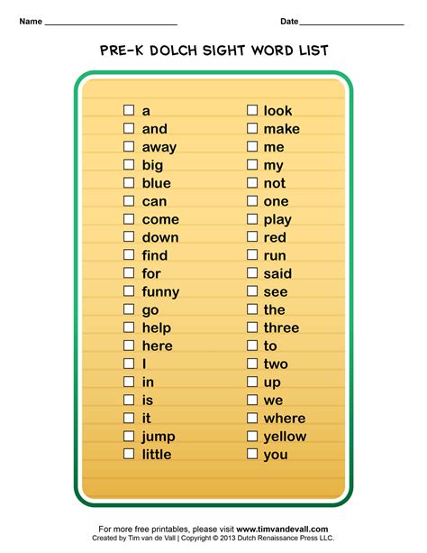 Dolch Sight Word List For 5th Grade Dolch Word List Resources Sight