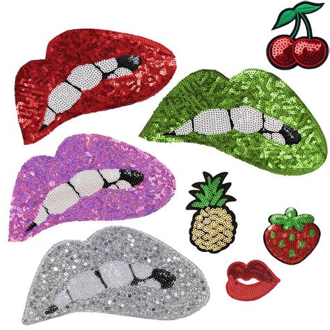 1pcs Shiny Sequins Patch Sexy Red Lip Patch Iron On Stickers Beautiful