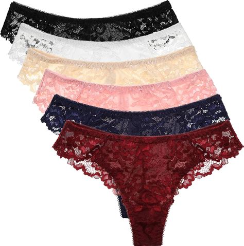 hokemp women thongs panties underwear flower lace ladies string knichers pack 6 soft and