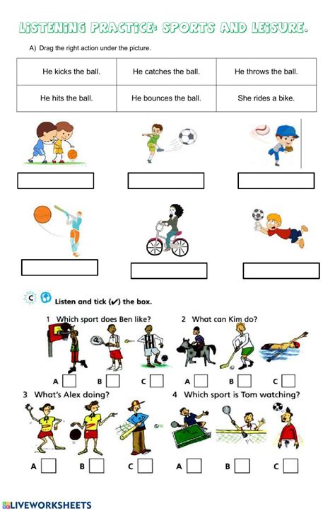 Leisure And Sports Listening Worksheet Exercise For Kids Free Time