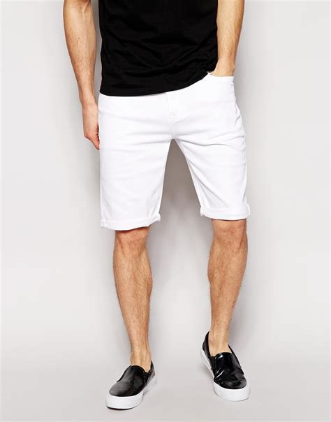 Asos Denim Shorts In Slim Fit Longer Length In White For Men Lyst