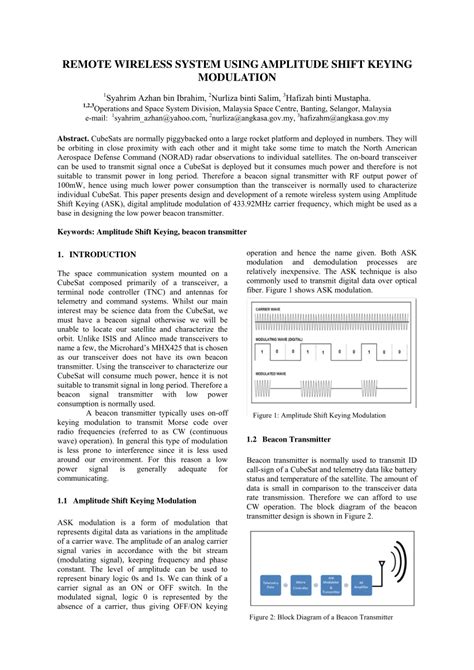 Pdf Remote Wireless System Using Amplitude Shift Keying