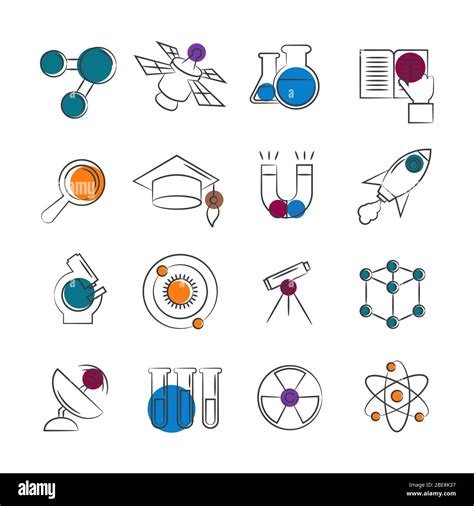 Science Line Icons Collection With Colorful Details Science Flat