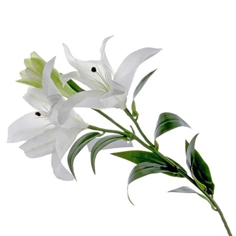 White Real Touch Tiger Lily 3 Heads 90cm Long — Artificial Floral