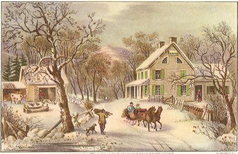 Art Print Winter Scene American Homestead By Vintagebooklover