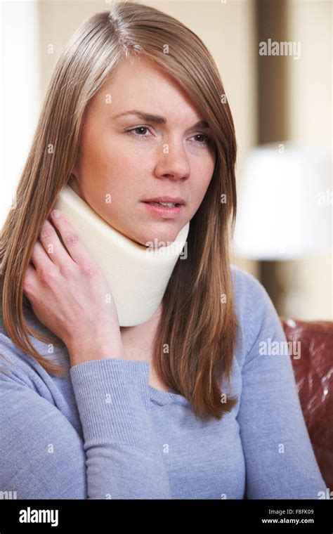 Woman Wearing Neck Brace Stock Photo Alamy