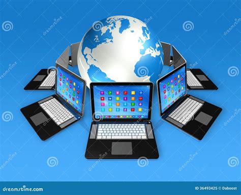 Laptop Computers Around World Globe Royalty Free Stock Photo Image