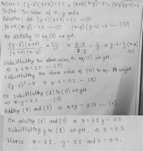 solve the following equations y z z x 22 z x x y 33