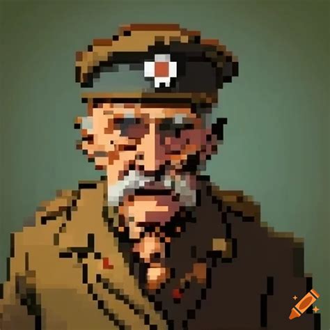 Pixel Art Of An Old Man In World War One