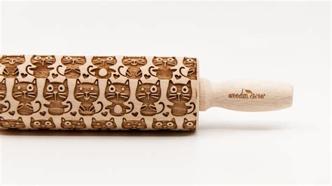 No R093 Cats 4 Pattern Rolling Pin Engraved Rolling Rolling Pin