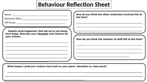 Behaviour Reflection Sheet Teaching Resources