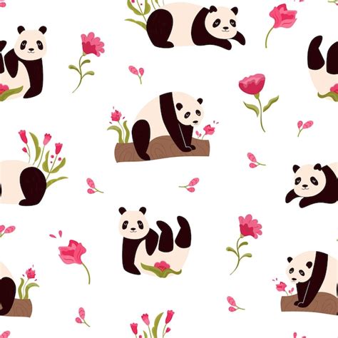 Premium Vector Seamless Pattern With Cute Funny Pandas