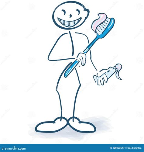 Stick Figure With Toothbrush And Toothpaste Cartoon Vector 120123647