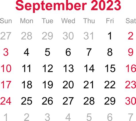 September Calendar Of 2023 On Transparency Background 12707629 Png
