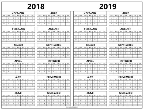 Awesome 2018 And 2019 Calendar Printable Free Printable Calendar Monthly