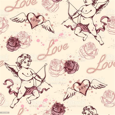 Vintage Seamless Pattern With Cupid Stock Illustration Download Image