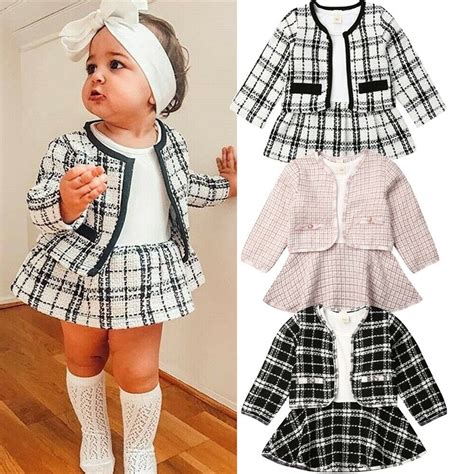 2pcs Toddler Baby Girls Autumn Winter Clothes Plaids Coat Topstutu