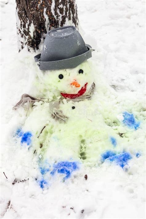 Funny Snowman Made Of Fallen Snow In The Winter Park Stock Image