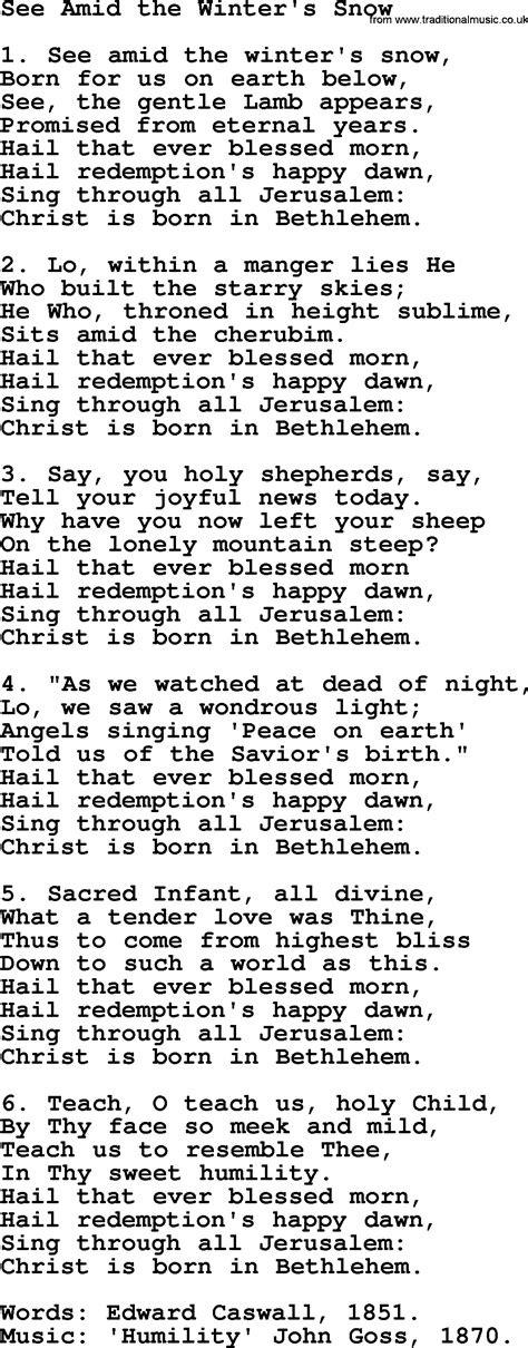 Christmas Powerpoints Song See Amid The Winter S Snow Lyrics PPT For Church Projection Etc