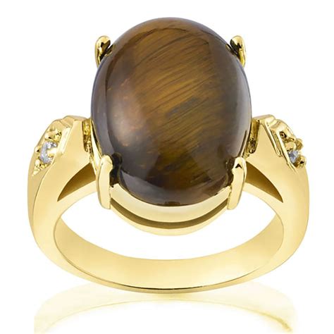Gold Plated Genuine Oval Tiger Eye Ring Iwoot
