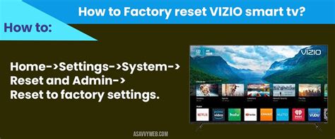 Click the v button your vizio tv remote control to get to the apps home menu. How to Factory reset VIZIO smart tv? - A Savvy Web