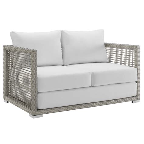 Aura 6 Piece Outdoor Patio Wicker Rattan Set In Gray White By Modway
