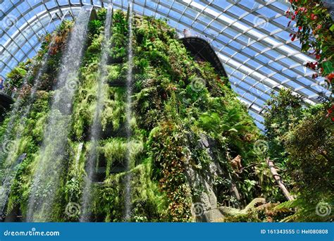 Indoor Waterfall In Cloud Forest Dome At Gardens By The Bay Singapore