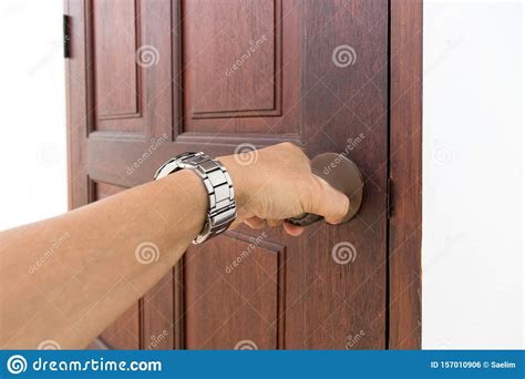 Hand Of People Open The Door To Inside Outside Door Open Putting Into