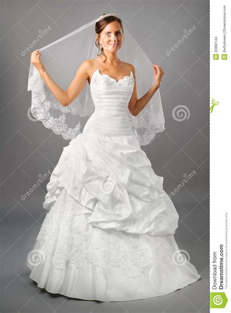 Mooie Bruid Onder Sluier In Huwelijkskleding Stock Foto Image Of