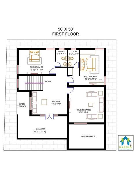 Floor Plan For 50 X 50 Plot 5 Bhk 2500 Square Feet278 Squareyards