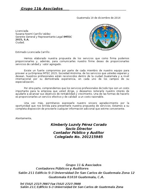 Ejemplo De Carta De Servicios Profesionales Auditoria Iii Pdf