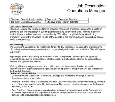 Includes skills, duties, salary and how best to use the job description effectively for your in a way, an operations manager is like the business equivalent of big brother, sprinkled with a little bit of sherlock holmes. 14+ Sample Manager Job Description Templates - PDF, DOC ...