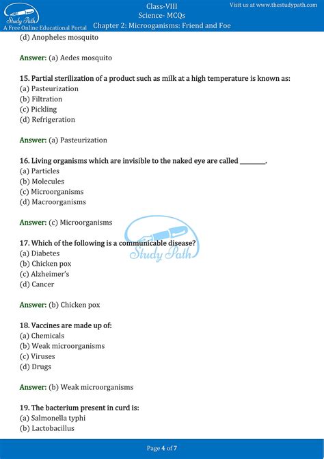 Class Science Chapter Microorganisms Friend And Foe Mcq With Answers