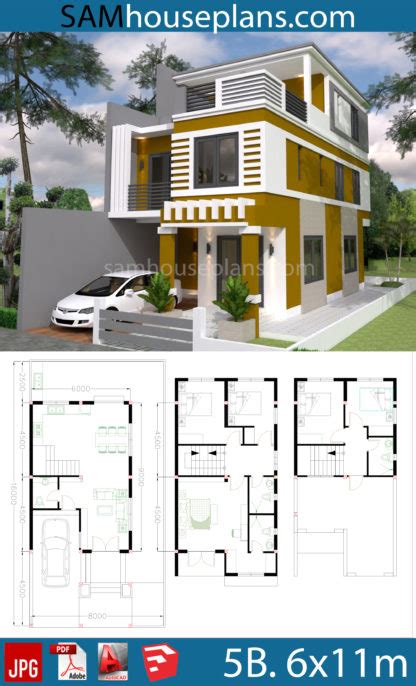 House Plans 6x11m With 5 Bedrooms Plot 8x16m House Plans Free Downloads
