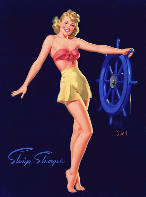 1940s Pin Up Girl Ship Shape Picture Poster Print Vintage