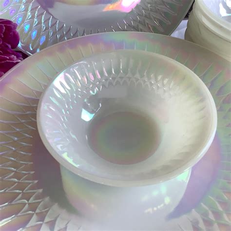 Federal Glass Moonglow Iridescent Berry Bowl Saucer Rainbow Etsy