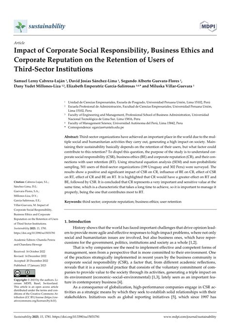 Pdf Impact Of Corporate Social Responsibility Business Ethics And