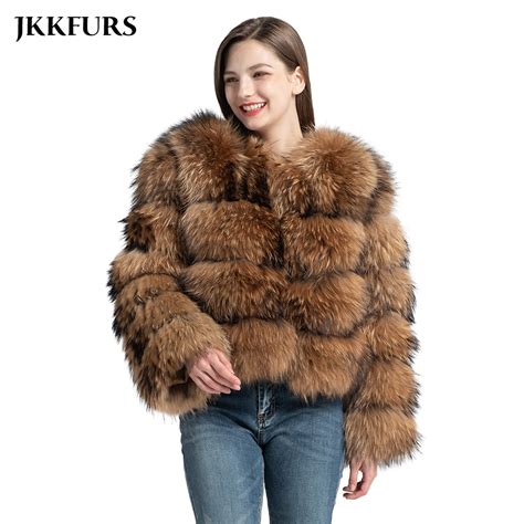 4 rows real raccoon fur coat women s genuine natural fur leather jacket overcoat winter warm fur