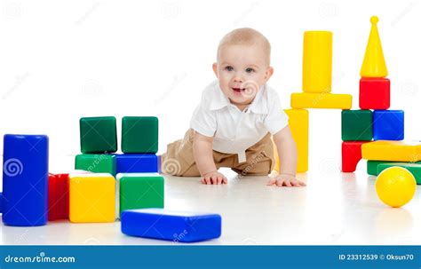 Little Child Playing With Building Blocks Stock Image Image Of