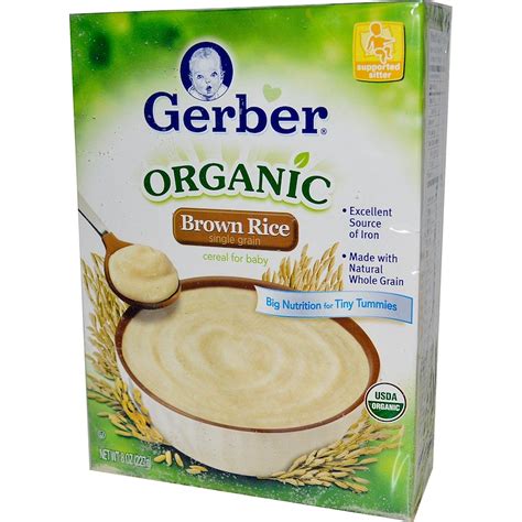 Gerber Organic Brown Rice Cereal For Baby Supported Sitter 8 Oz