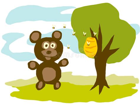 Bear Cub And Bees Cartoon Stock Vector Illustration Of Leaf 30232844
