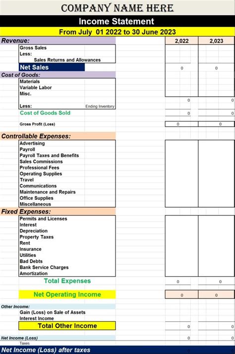 Income Statement Report Templates Excel Word Template