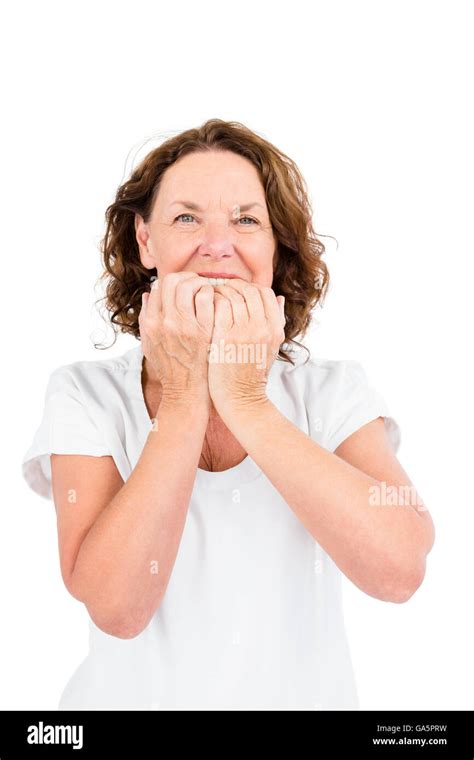 Mature Woman White Background Caucasian Smiling Hi Res Stock