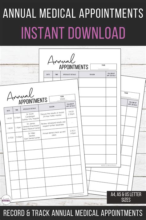 Annual Appointments Printable Manage Medical Appointments Etsy In