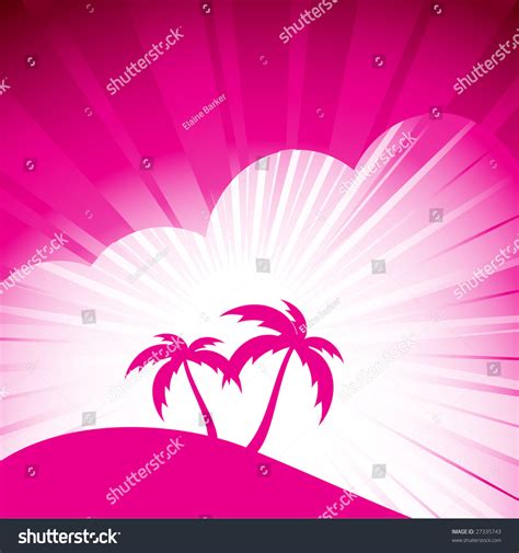 Abstract Tropical Sunset With Palm Trees And Clouds Stock