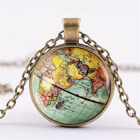 Dxjel Necklace World Map Diy Globe Dome Necklace Earth World Map