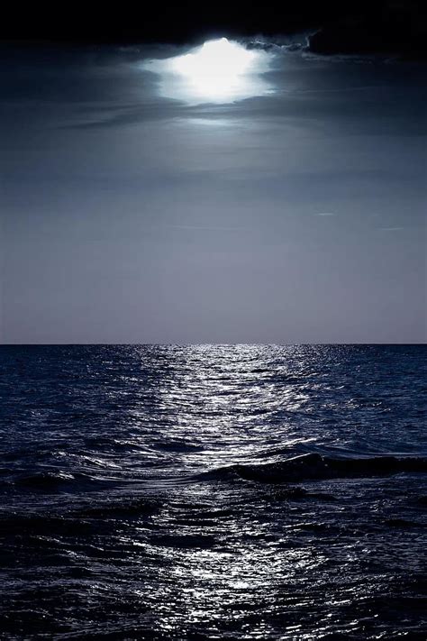 Night Sea Moon Sea Ocean Vertical Cool Dark Blue Navy Blue The