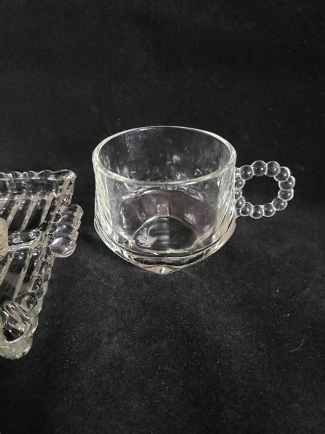 Vintage Hazel Atlas Beaded Snack Plate And Cup Sets Etsy